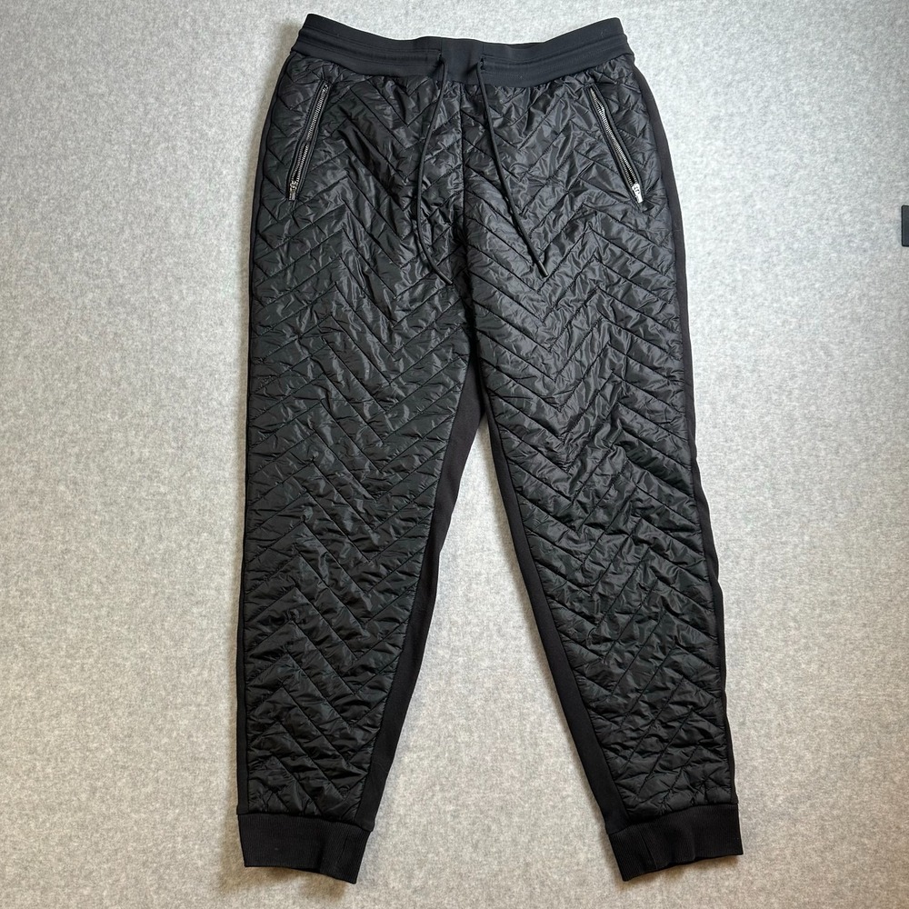 ATHLETA Women Black Solstice Quilted Puffy Jogger Pants Pockets Size 12 467123
